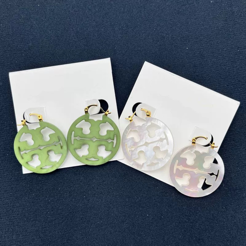 Tory Burch Natural Shell Round Hollow Geometric Letter Earrings